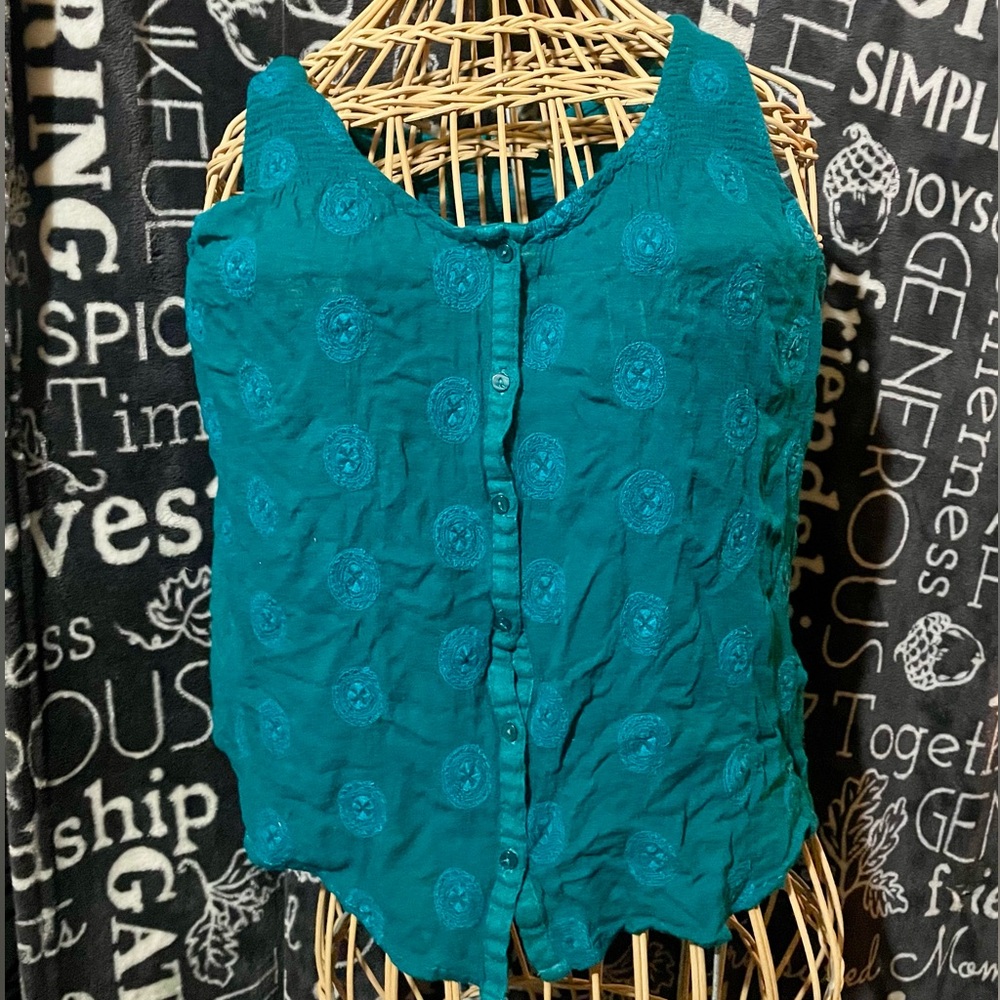 Teal Sleeveless Embroidered Top